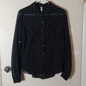 Xhiliration Blouse Black w/ White Polka Dots Med Like New